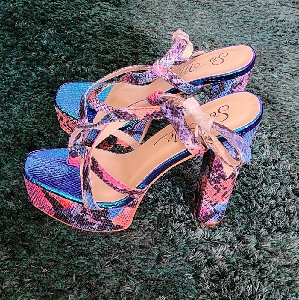 Blue irredescent heels